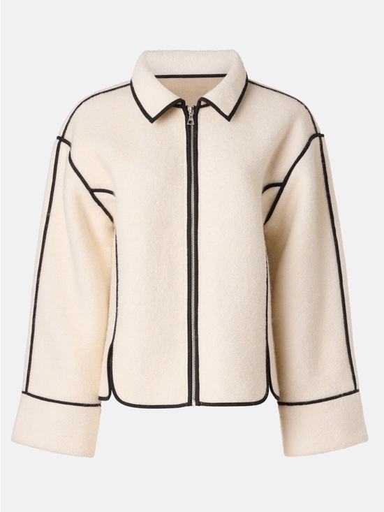 Modern Citizen Jackets & Blazers - Cream Contrast-Trim Zip Jacket